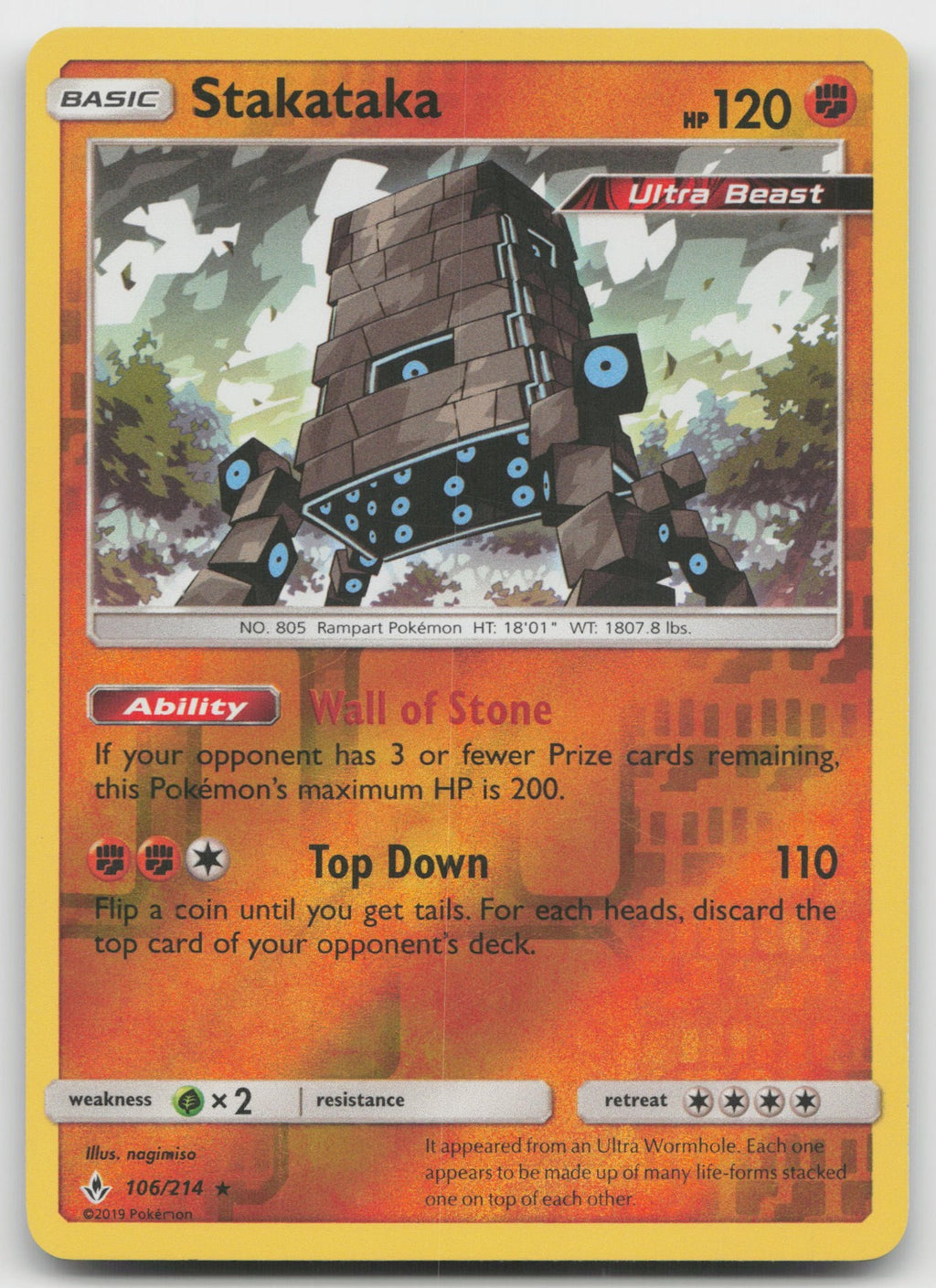 Stakataka Reverse Holo Rare SM - Unbroken Bonds 106/214 LP