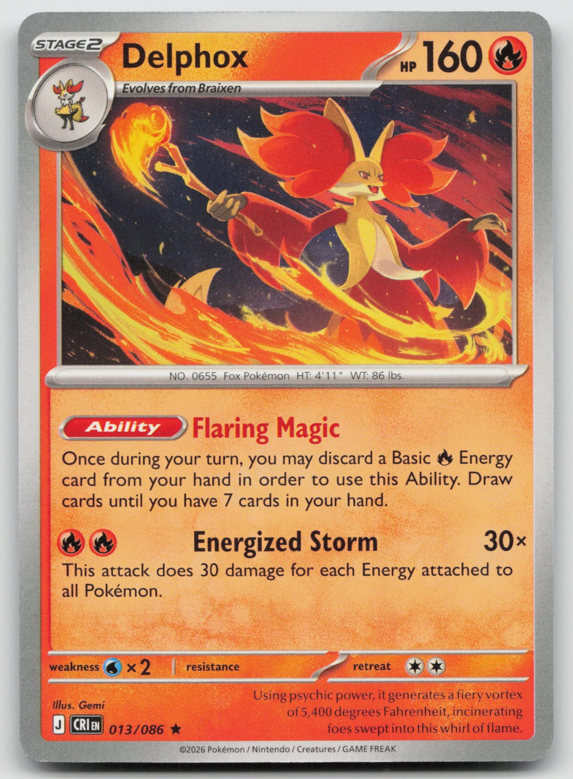Delphox Rare NON Holo Deck Exclusive ME04: Chaos Rising 013/086 NM