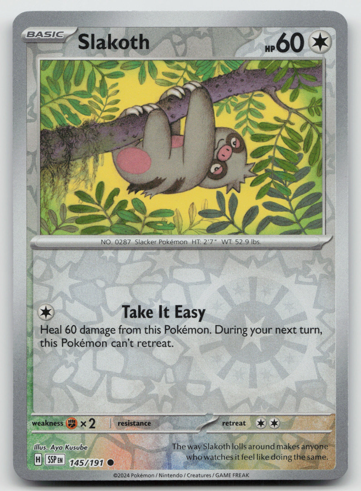 Slakoth Common Reverse Holo SV08: Surging Sparks 145/191 NM