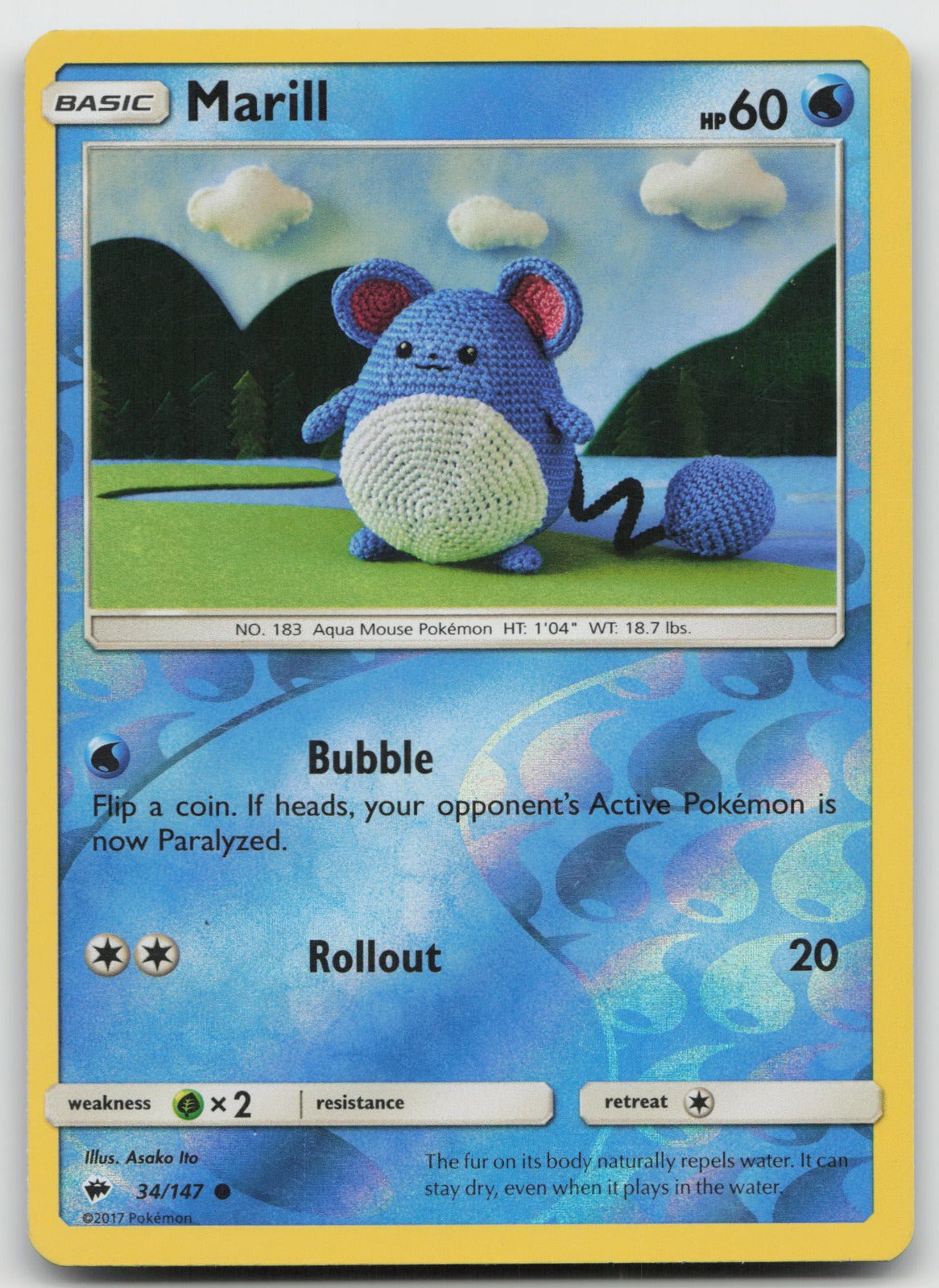 Marill Reverse Holo Common SM - Burning Shadows 34/147 VLP