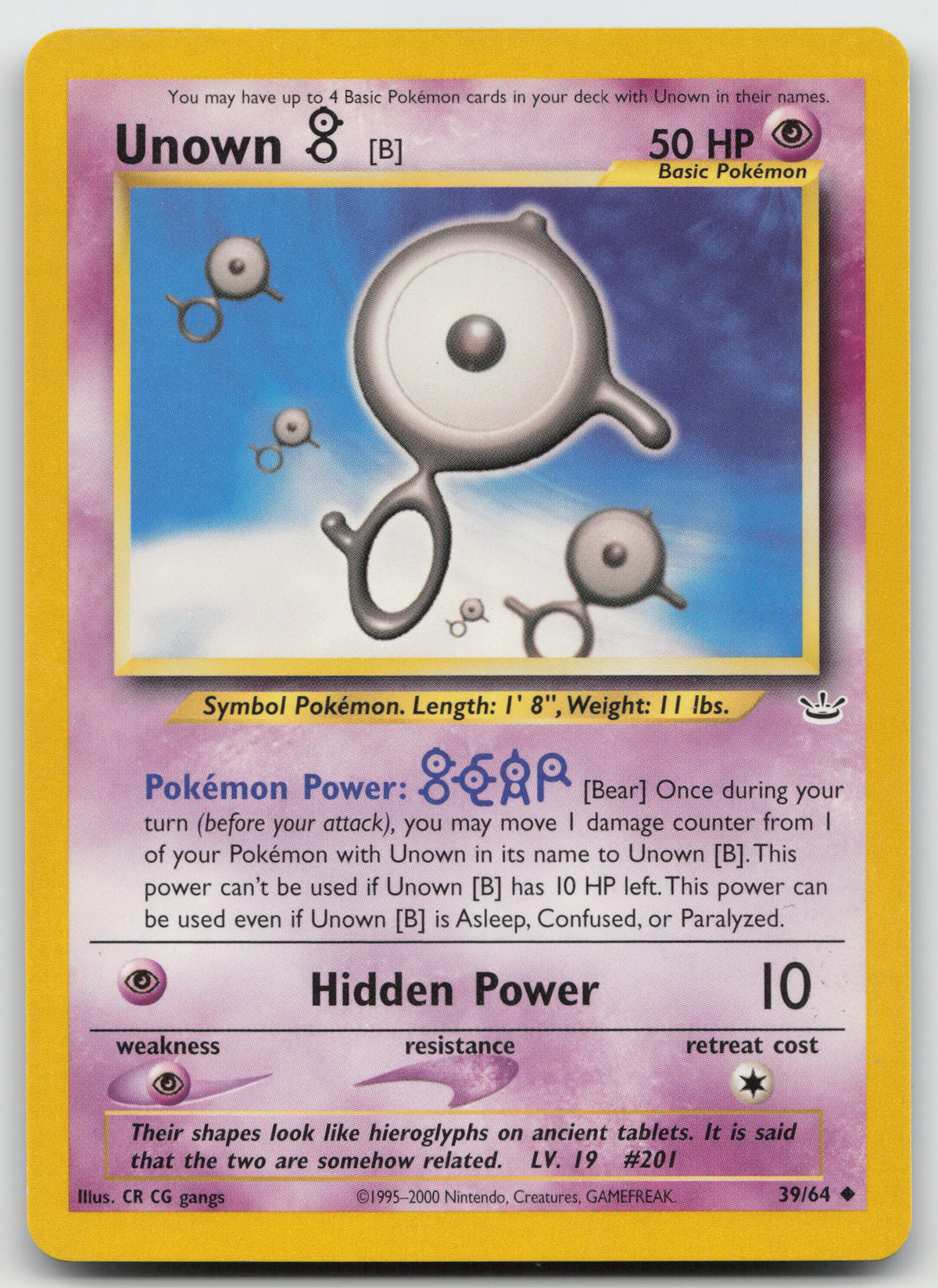 Unown [B] Uncommon Unlimited Neo Revelation 39/64 NM