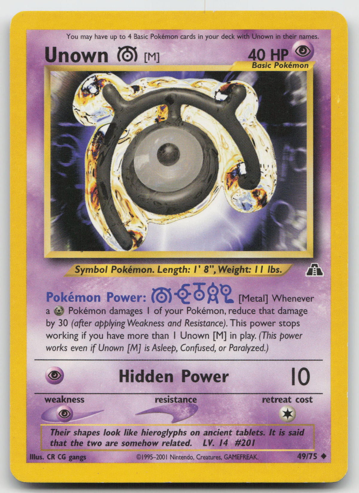 Unown [M] Uncommon Unlimited Neo Discovery 49/75 LP