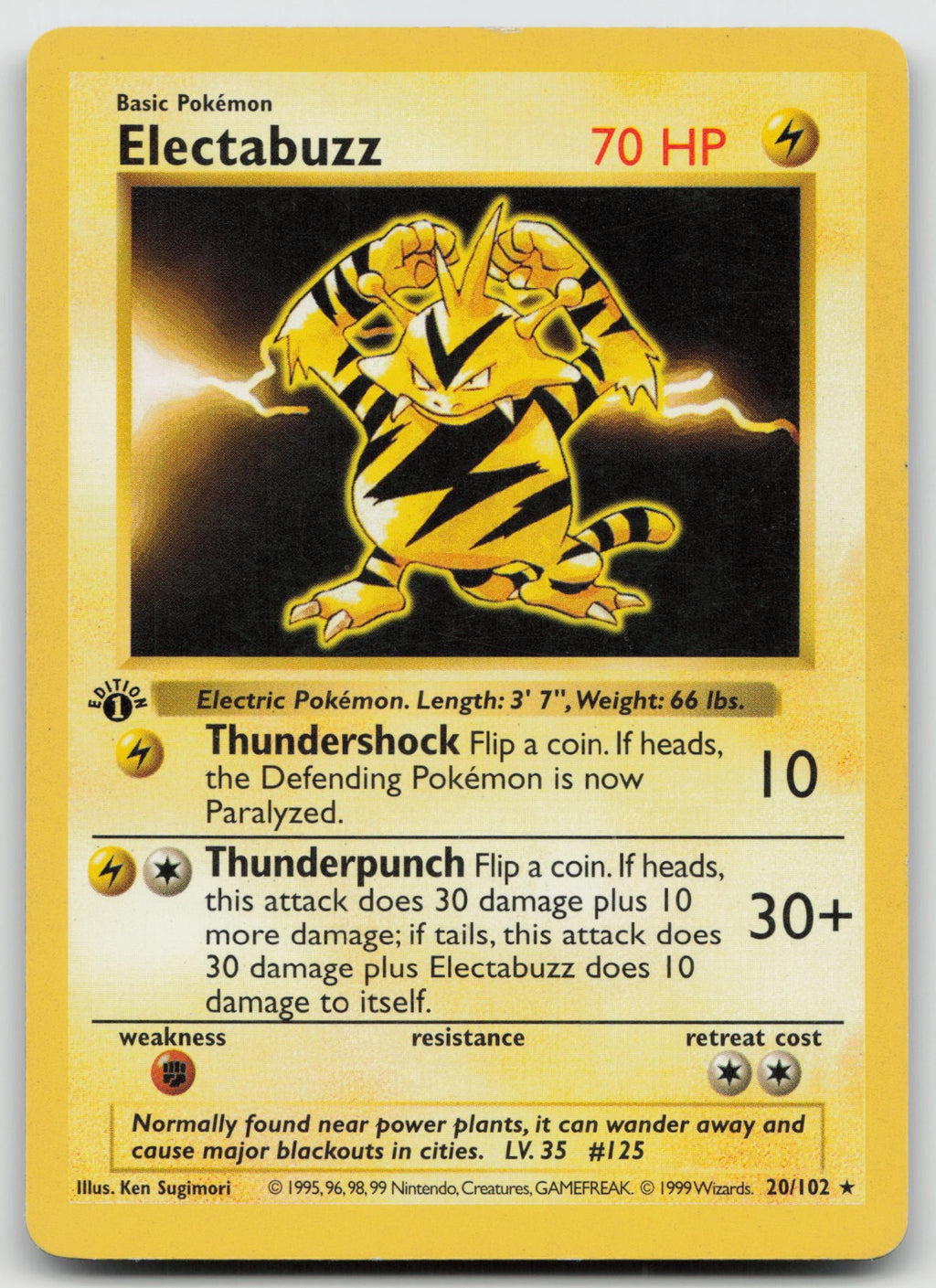 Electabuzz Rare 1st Edition Base Set (Shadowless) 20/102 MP