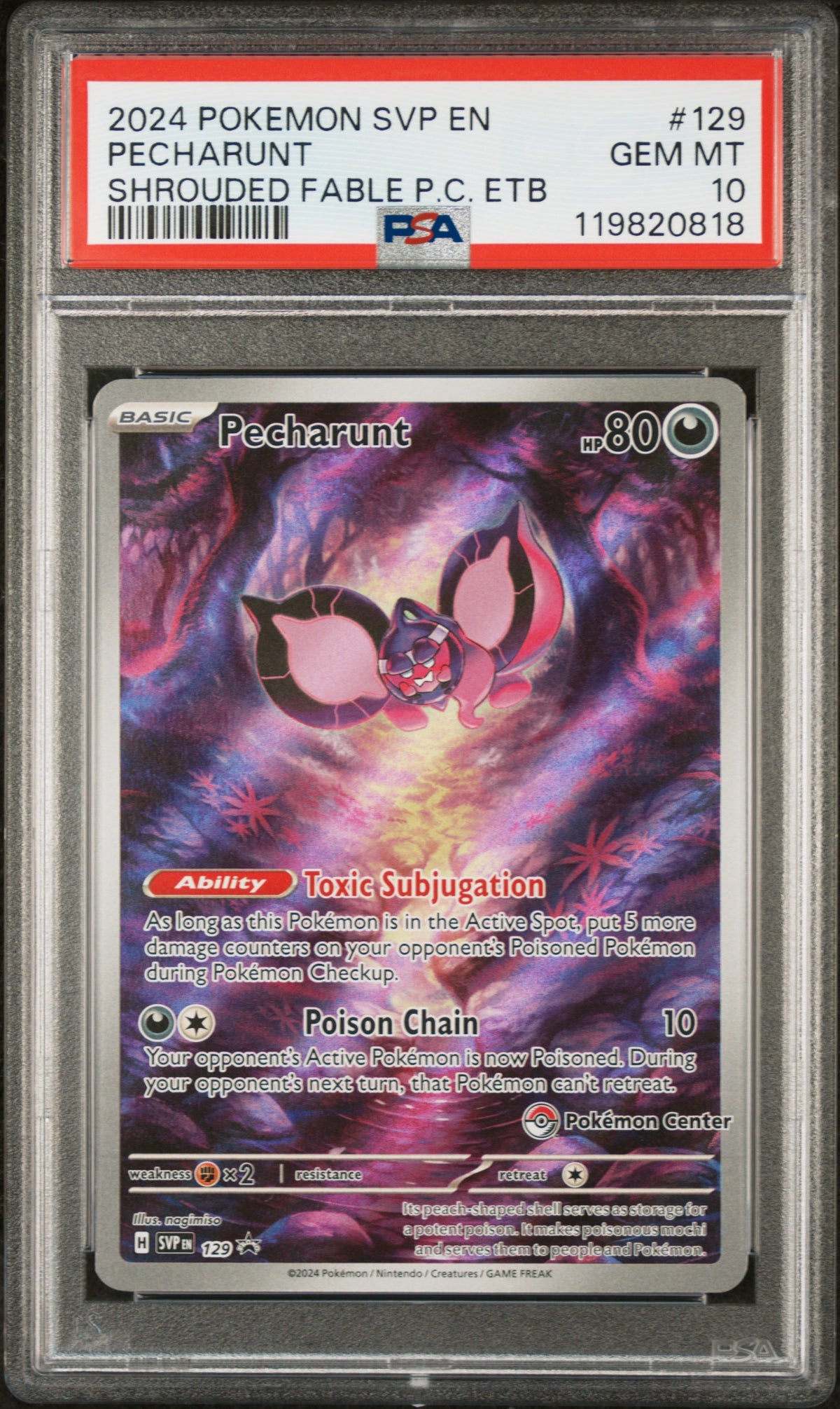 Pecharunt Shrouded Fable Pokemon Center ETB Black Star Promo SVP129 PSA 10