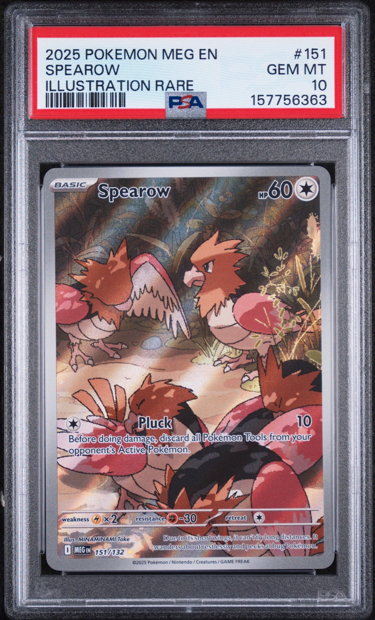 Spearow Illustration Rare Pokemon Meg En-Mega Evolution 151/132 PSA 10
