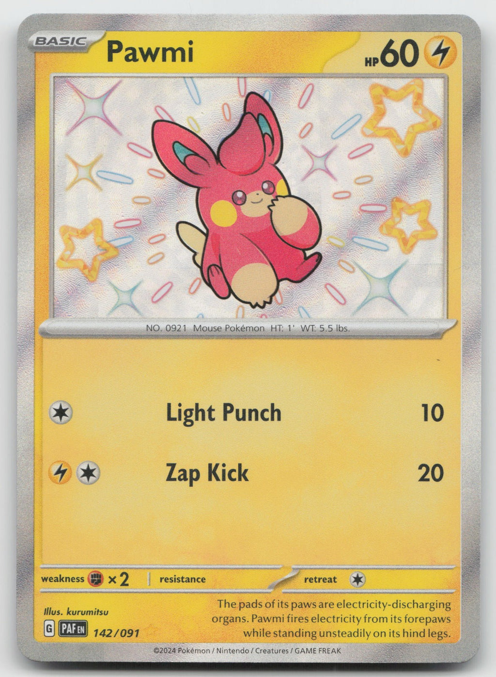 Pawmi Shiny Rare Holo SV: Paldean Fates 142/091 NM