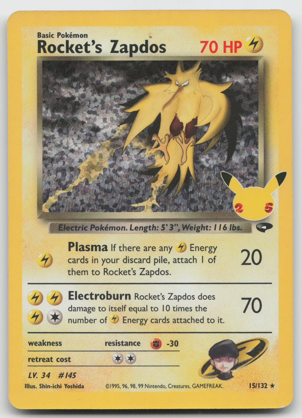 Rocket's Zapdos Holo Celebrations: Classic Collection 15/132 NM
