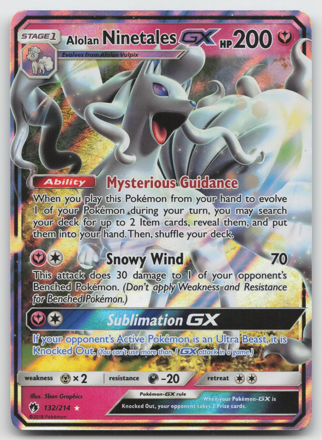 Alolan Ninetales GX Holo Ultra Rare SM - Lost Thunder 132/214 NM