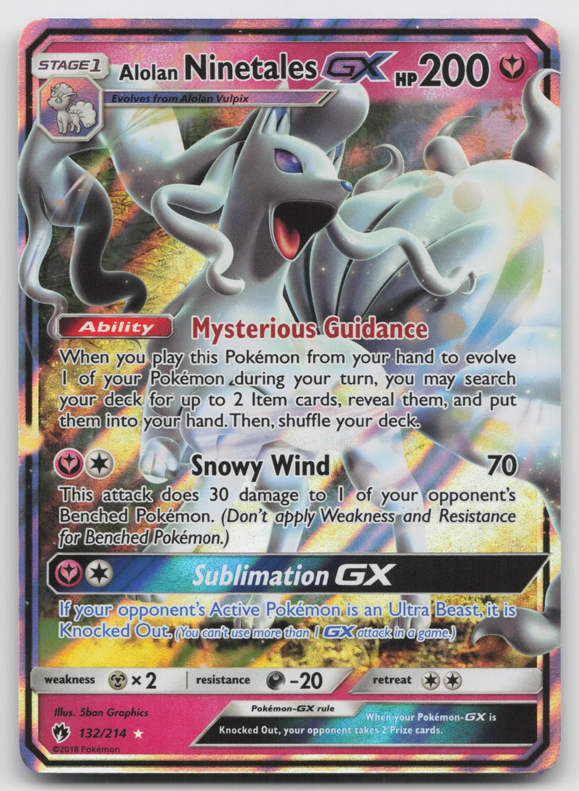 Alolan Ninetales GX Holo Ultra Rare SM - Lost Thunder 132/214 NM