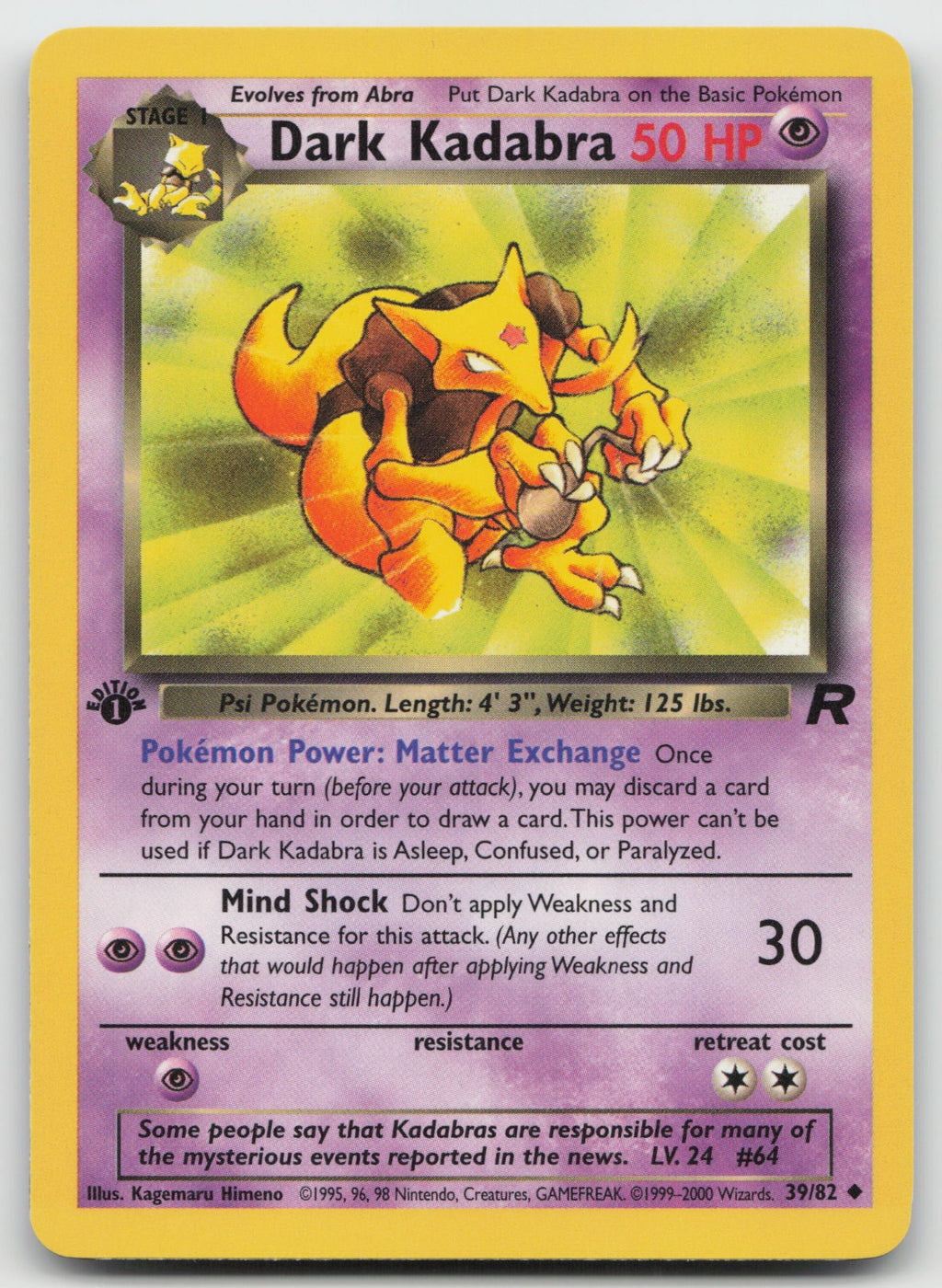 Dark Kadabra Uncommon 1st Edition Team Rocket 39/82 NM