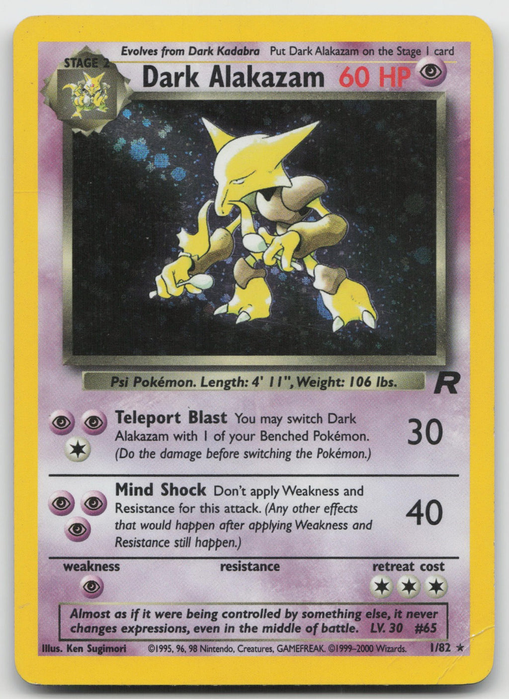 Dark Alakazam Unlimited Holo Rare Team Rocket 1/82 HP