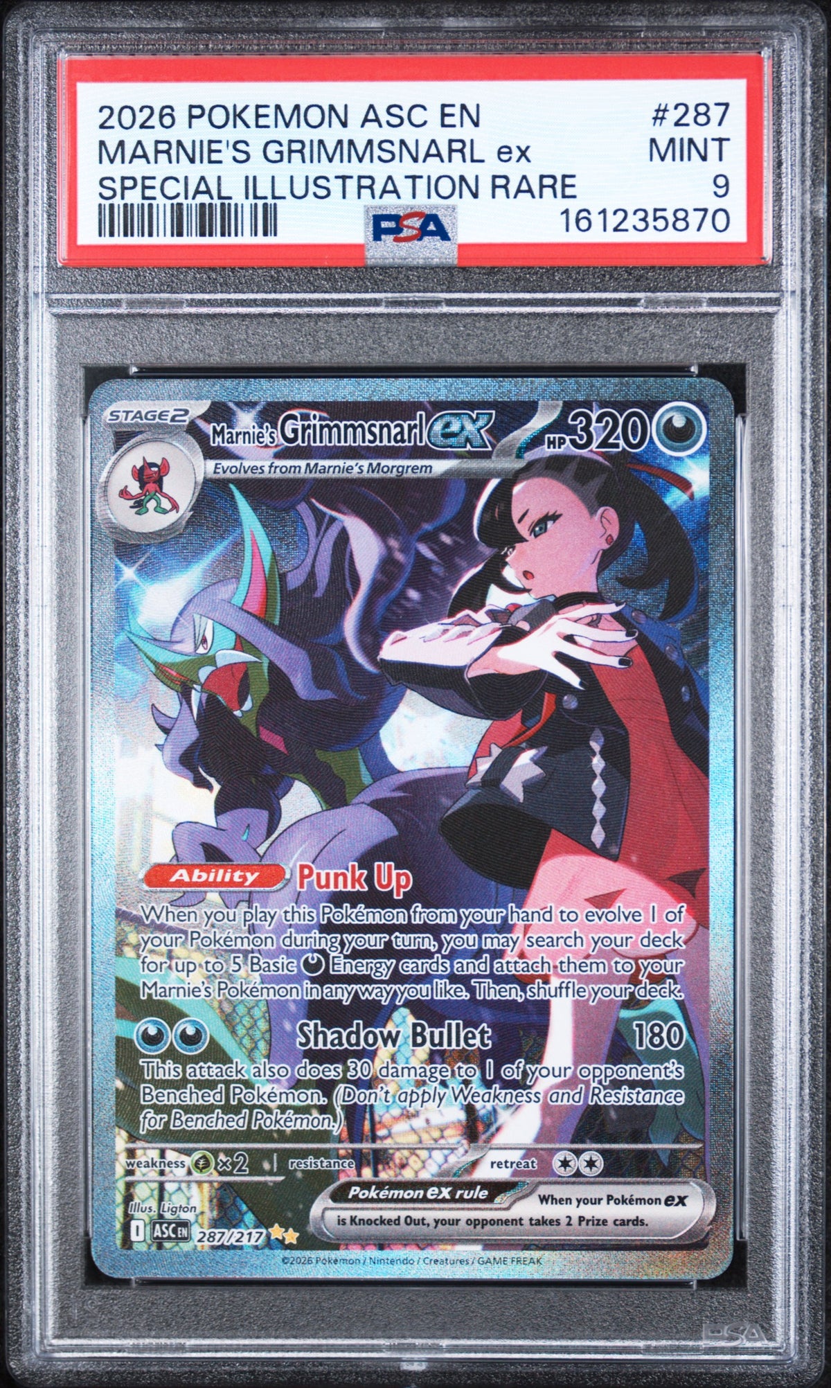Marnies Grimmsnarl Ex Special Illustration Pokemon Ascended Heroes 287/217 PSA 9