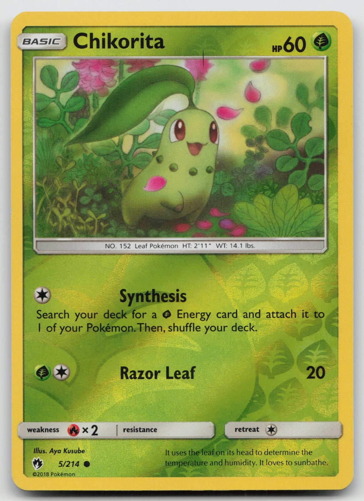 Chikorita Reverse Holo Common SM - Lost Thunder 5/214 LP