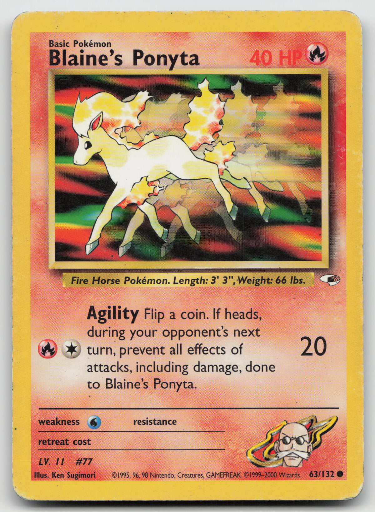 Blaine's Ponyta Common Unlimited Gym Heroes 63/132 HP