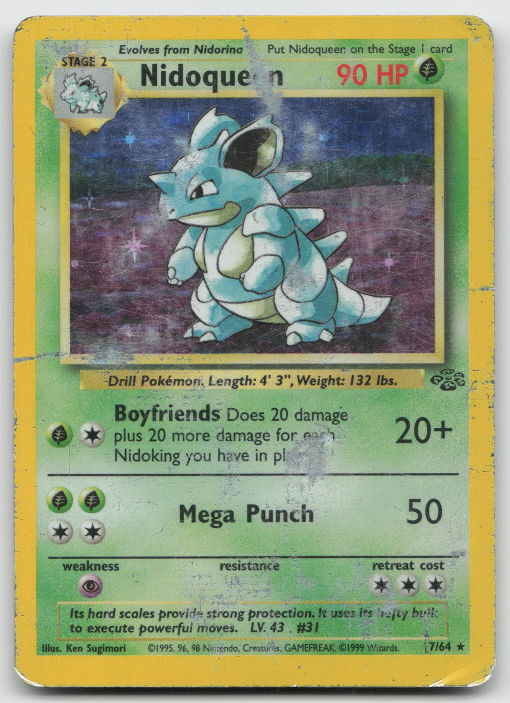 Nidoqueen Unlimited Holo Rare Jungle 7/64 DAMAGED