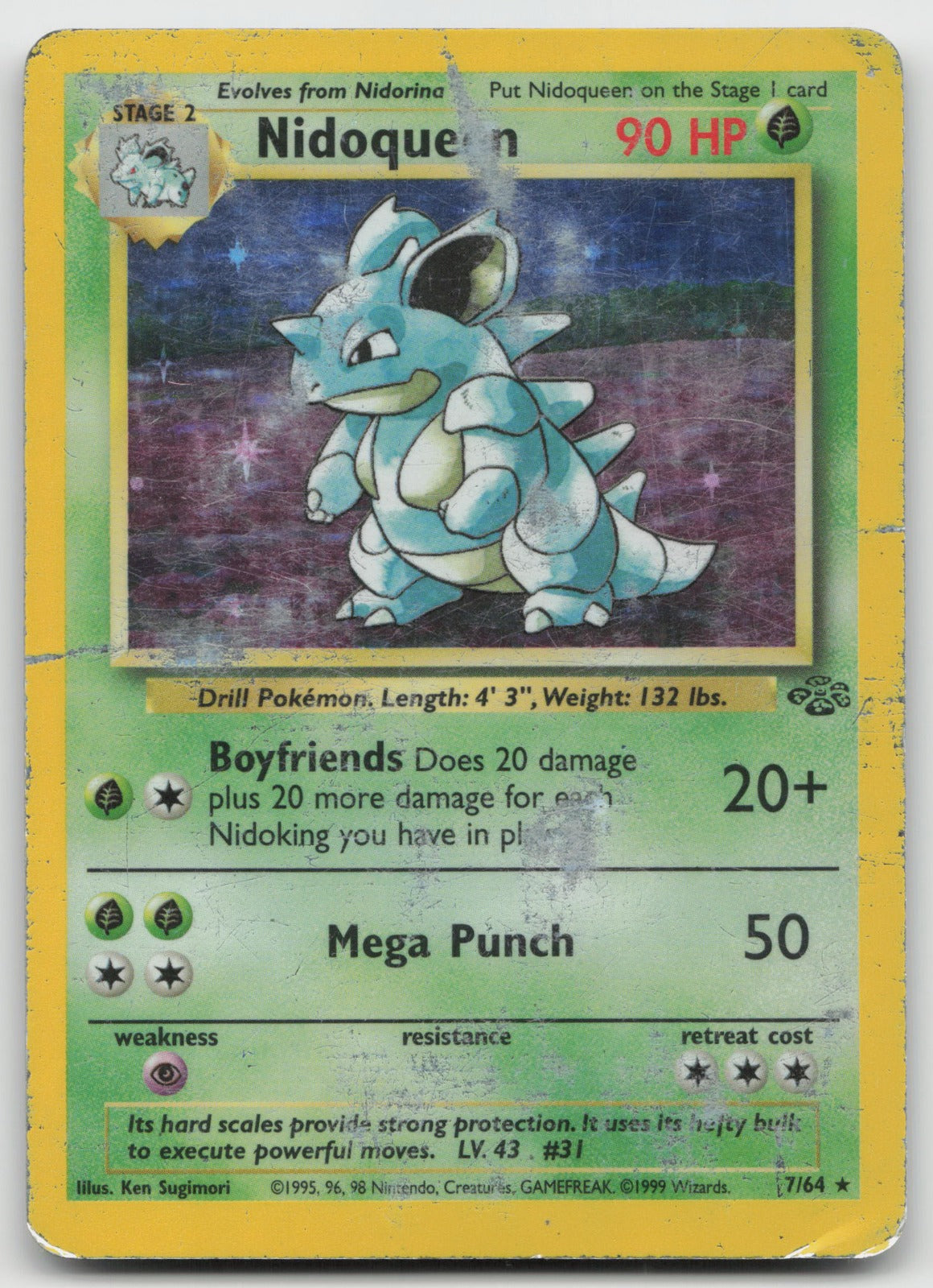 Nidoqueen Unlimited Holo Rare Jungle 7/64 DAMAGED