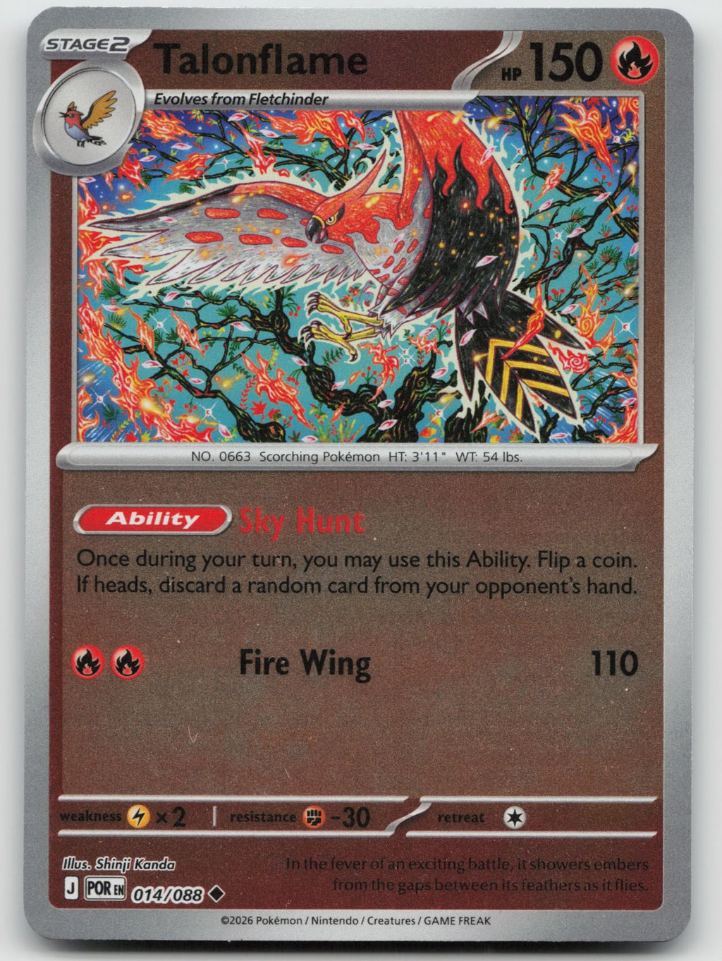 Talonflame Uncommon Reverse Holo ME03: Perfect Order 014/088 NM