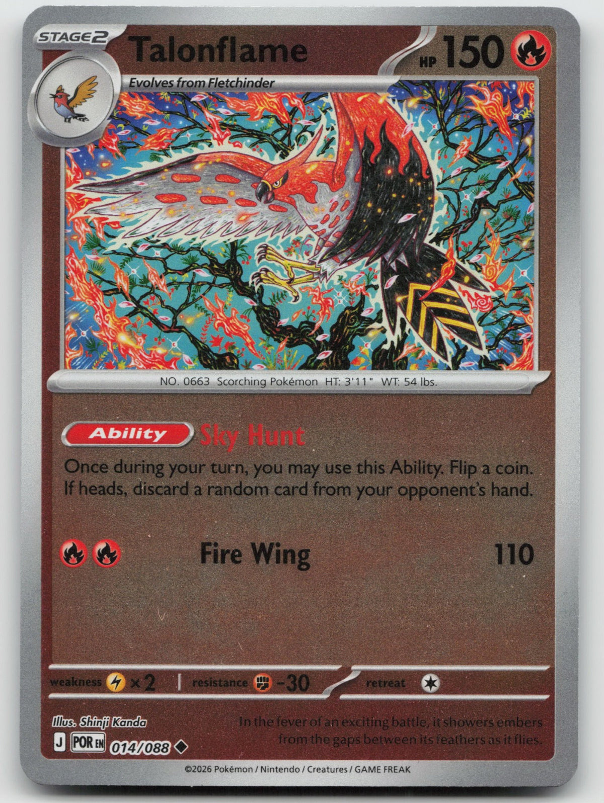 Talonflame Uncommon Reverse Holo ME03: Perfect Order 014/088 NM