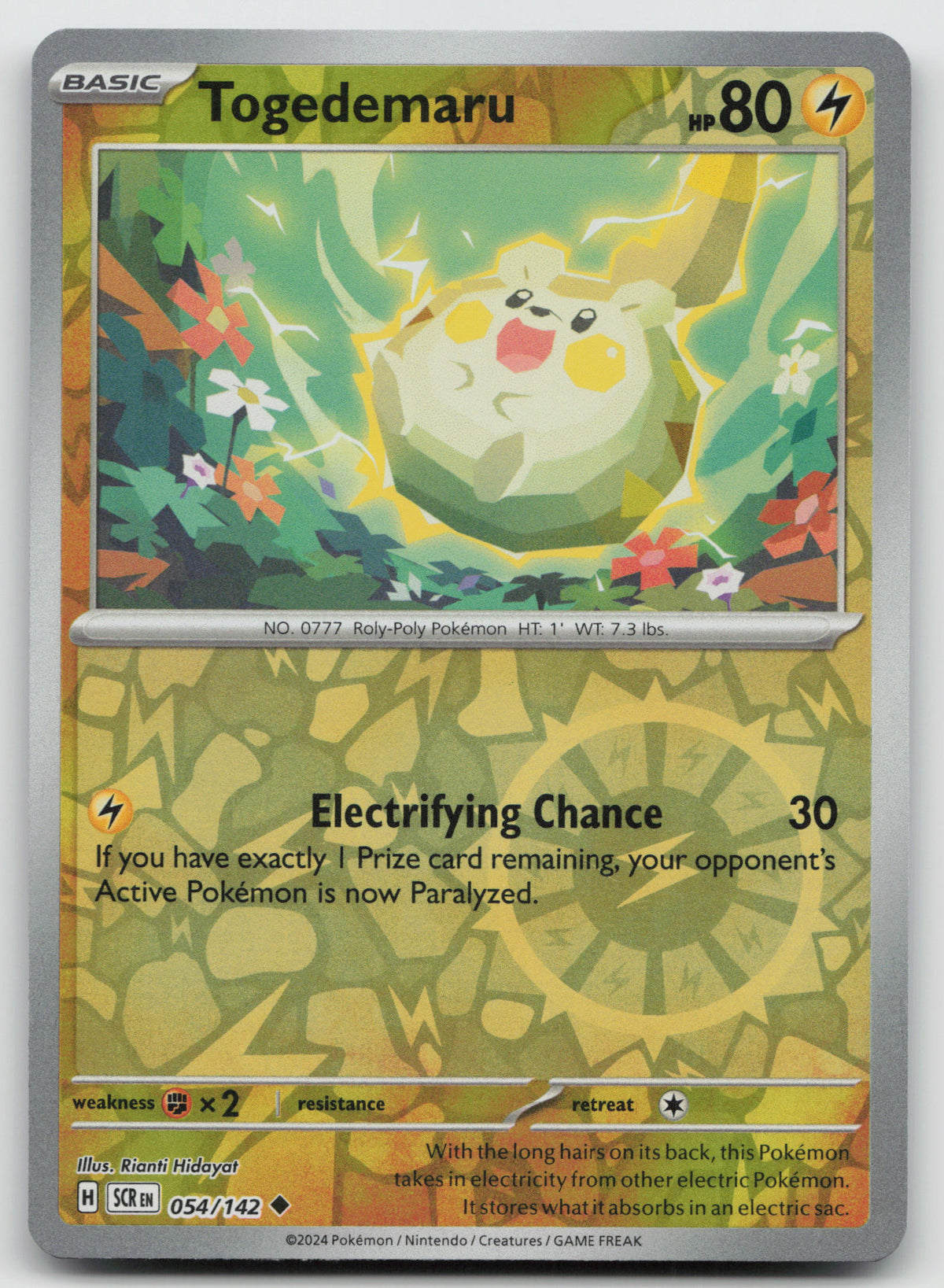 Togedemaru Uncommon Reverse Holo SV07: Stellar Crown 054/142 NM