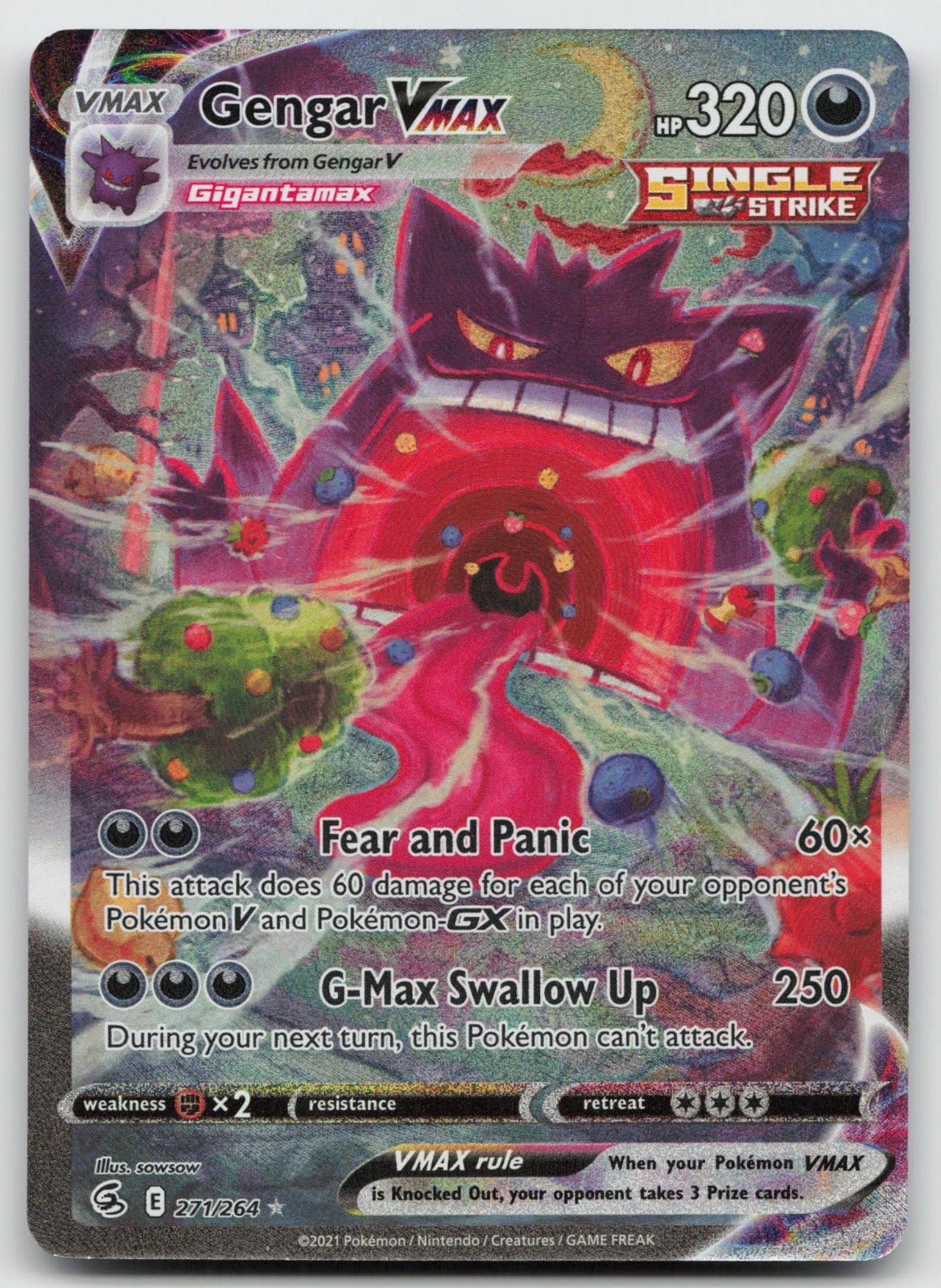 Gengar VMAX (Alternate Art) Secret Rare Holo SWSH08: Fusion Strike 271/264 NM