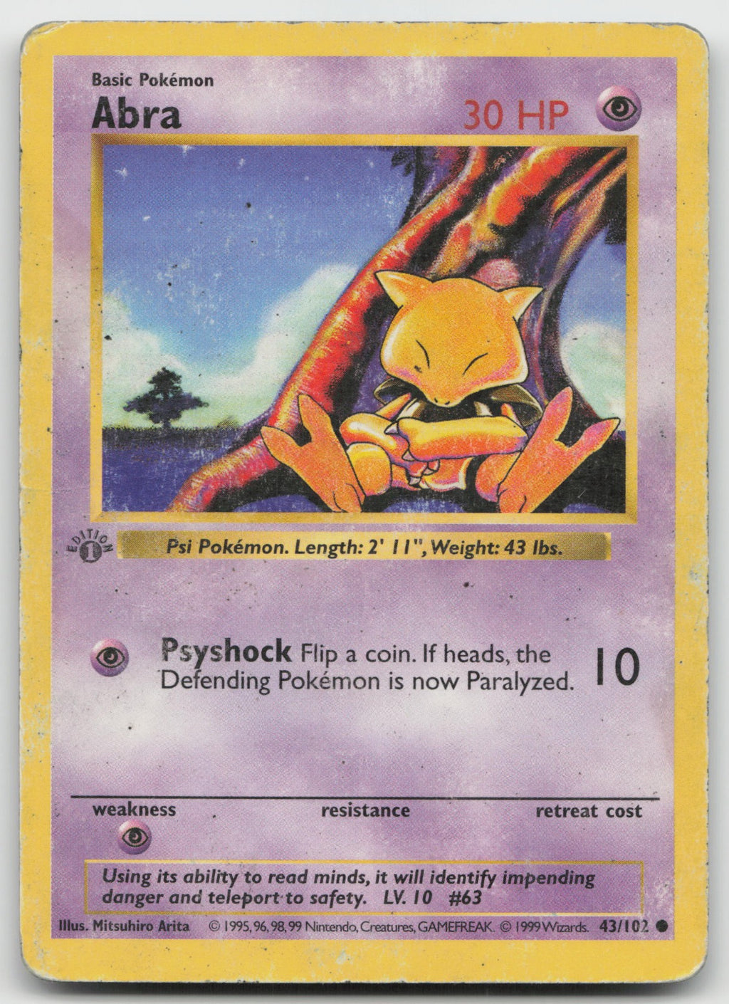 Abra 1st Edition Common Base Set (Shadowless) 43/102 HP