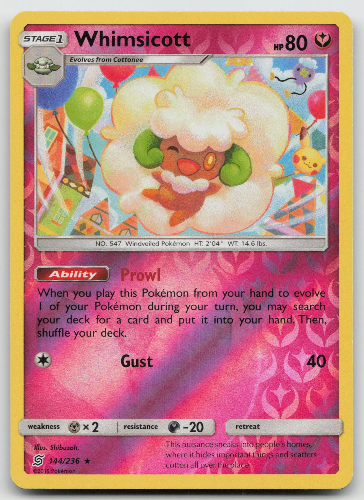 Whimsicott Reverse Holo Rare SM - Unified Minds 144/236 NM
