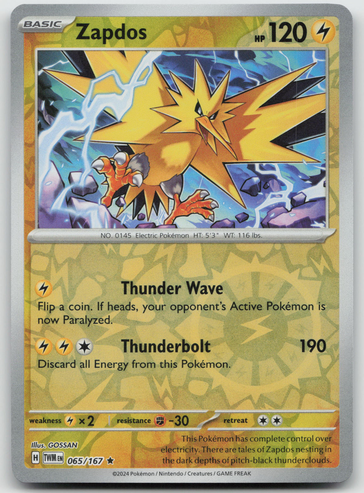 Zapdos Rare Reverse Holo SV06: Twilight Masquerade 065/167 NM