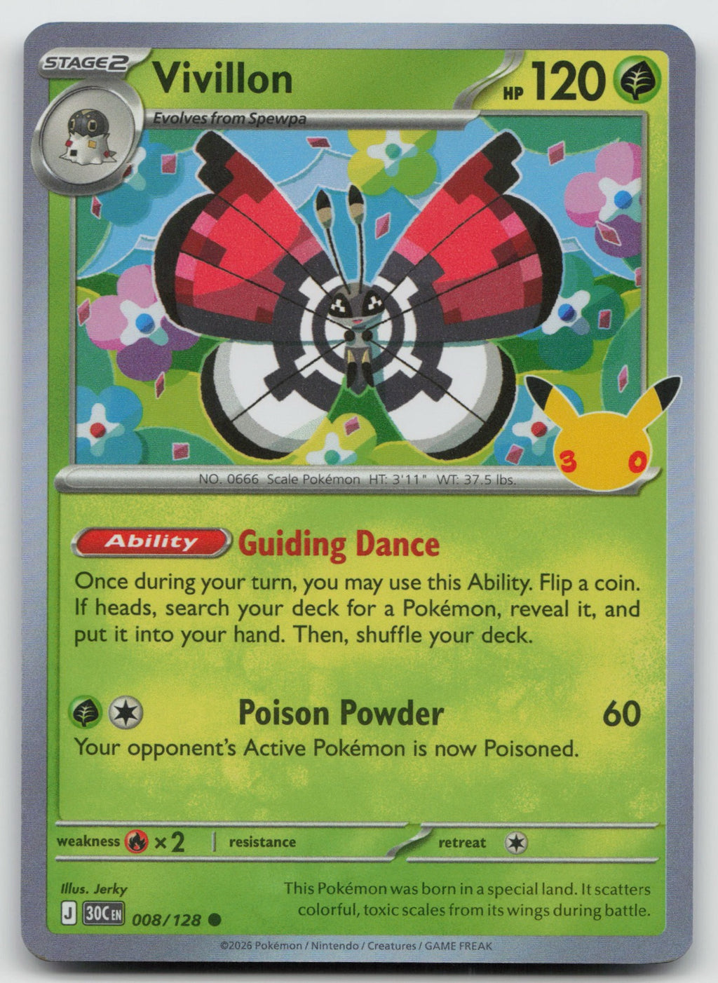 Vivillon Holo Common ME: 30th Celebration 008/128 NM