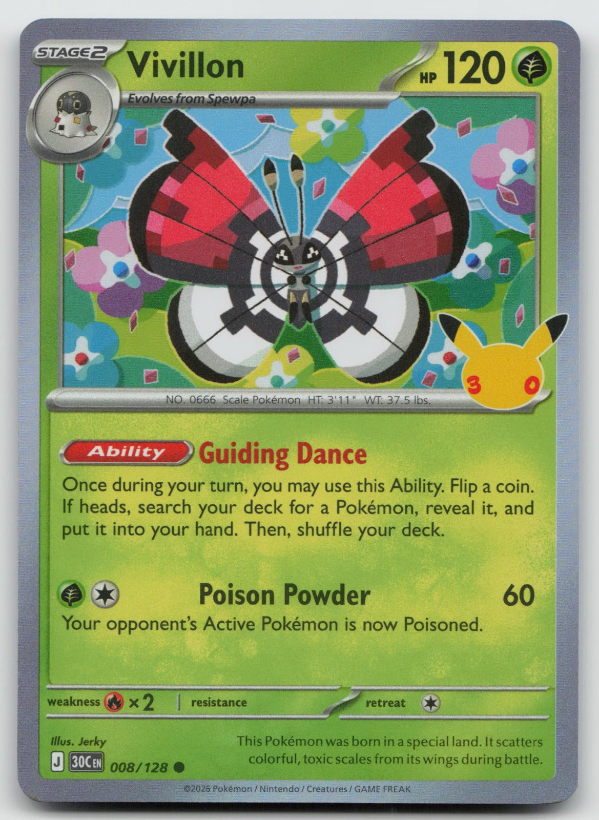 Vivillon Holo Common ME: 30th Celebration 008/128 NM