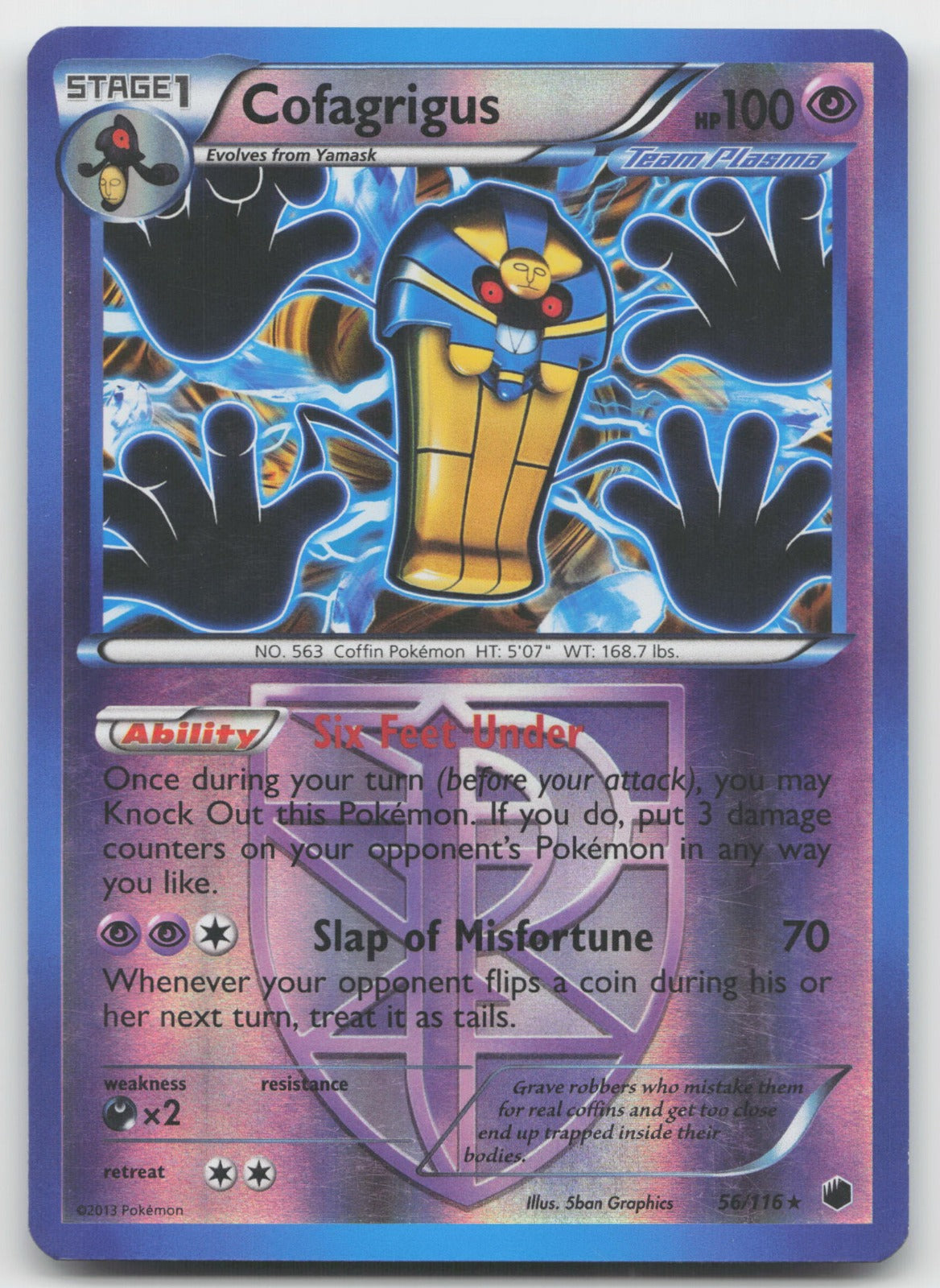Cofagrigus (Team Plasma) Reverse Holo Rare Plasma Freeze 56/116 LP