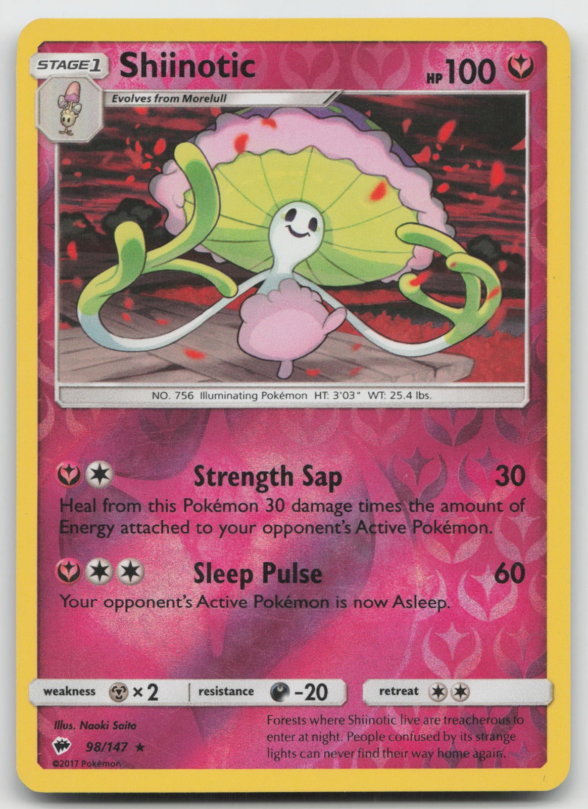 Shiinotic Reverse Holo Rare SM - Burning Shadows 98/147 NM/VLP