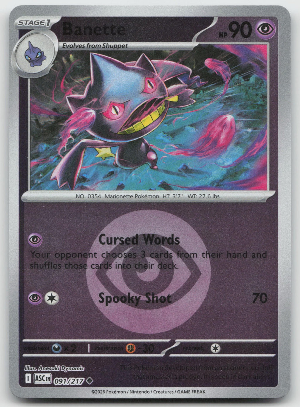 Banette - (Energy Symbol Pattern) Reverse Holo ME: Ascended Heroes 091/217 NM