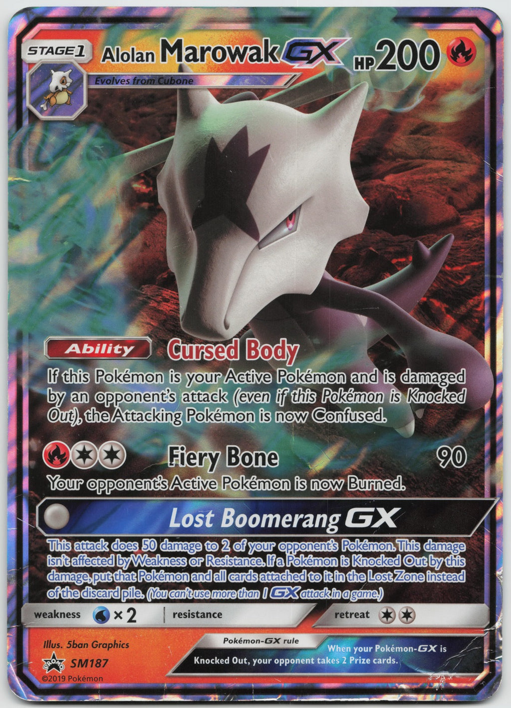 Alolan Marowak GX - Promo Holo JUMBO Card SM187 DAMAGED