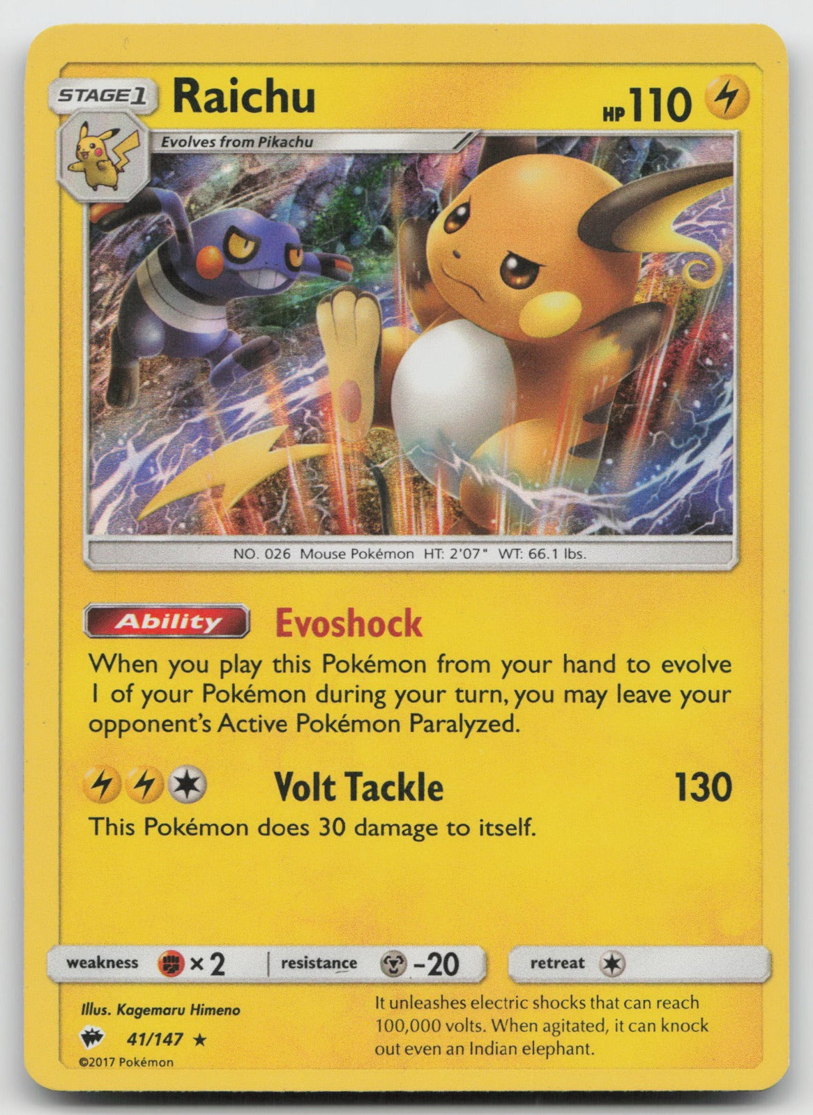 Raichu Holo Rare SM - Burning Shadows 41/147 NM