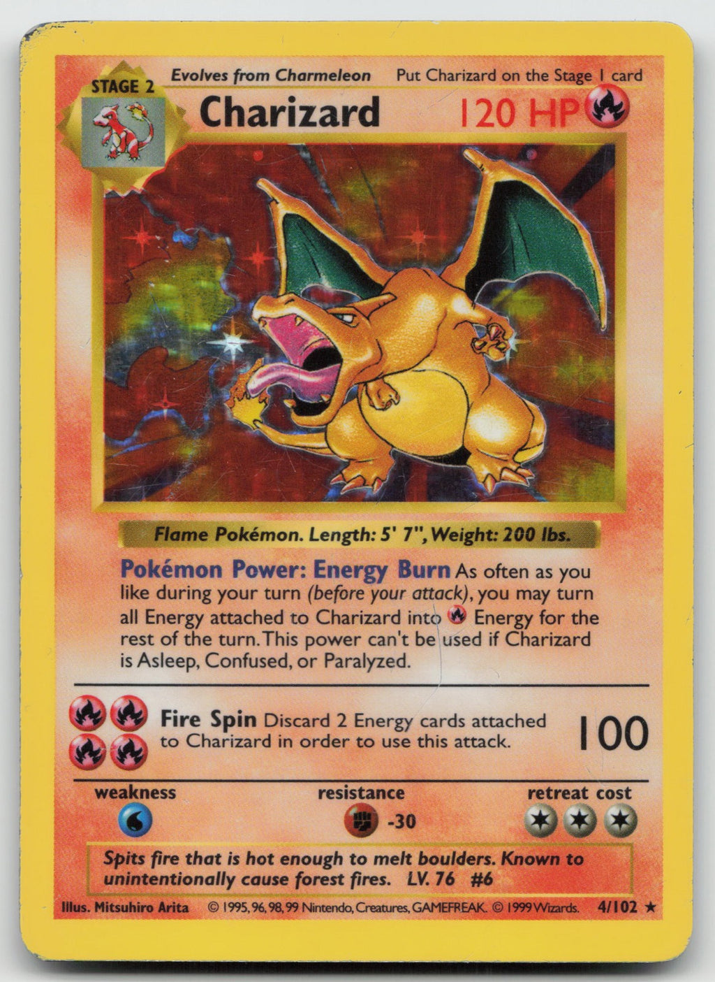 Charizard Holo Rare Base Set (Shadowless) 4/102 HP/DMG