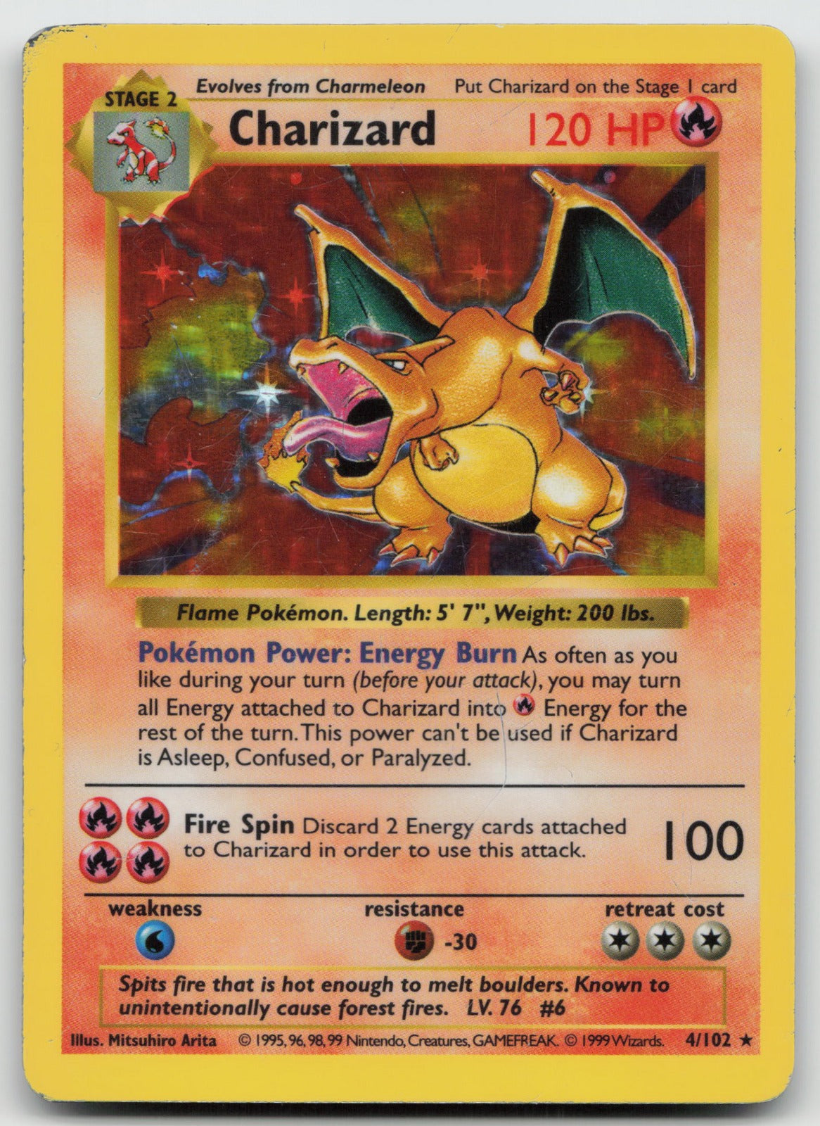 Charizard Holo Rare Base Set (Shadowless) 4/102 HP/DMG