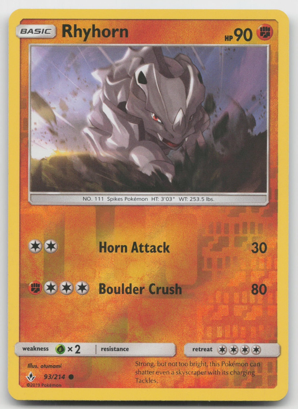 Rhyhorn Reverse Holo Common SM - Unbroken Bonds 93/214 LP