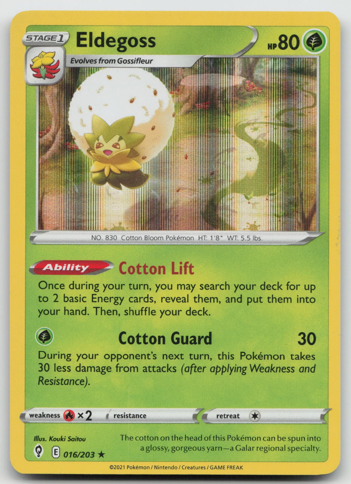 Eldegoss Holo Rare SWSH07: Evolving Skies 016/203 NM INK ERROR MISPRINT