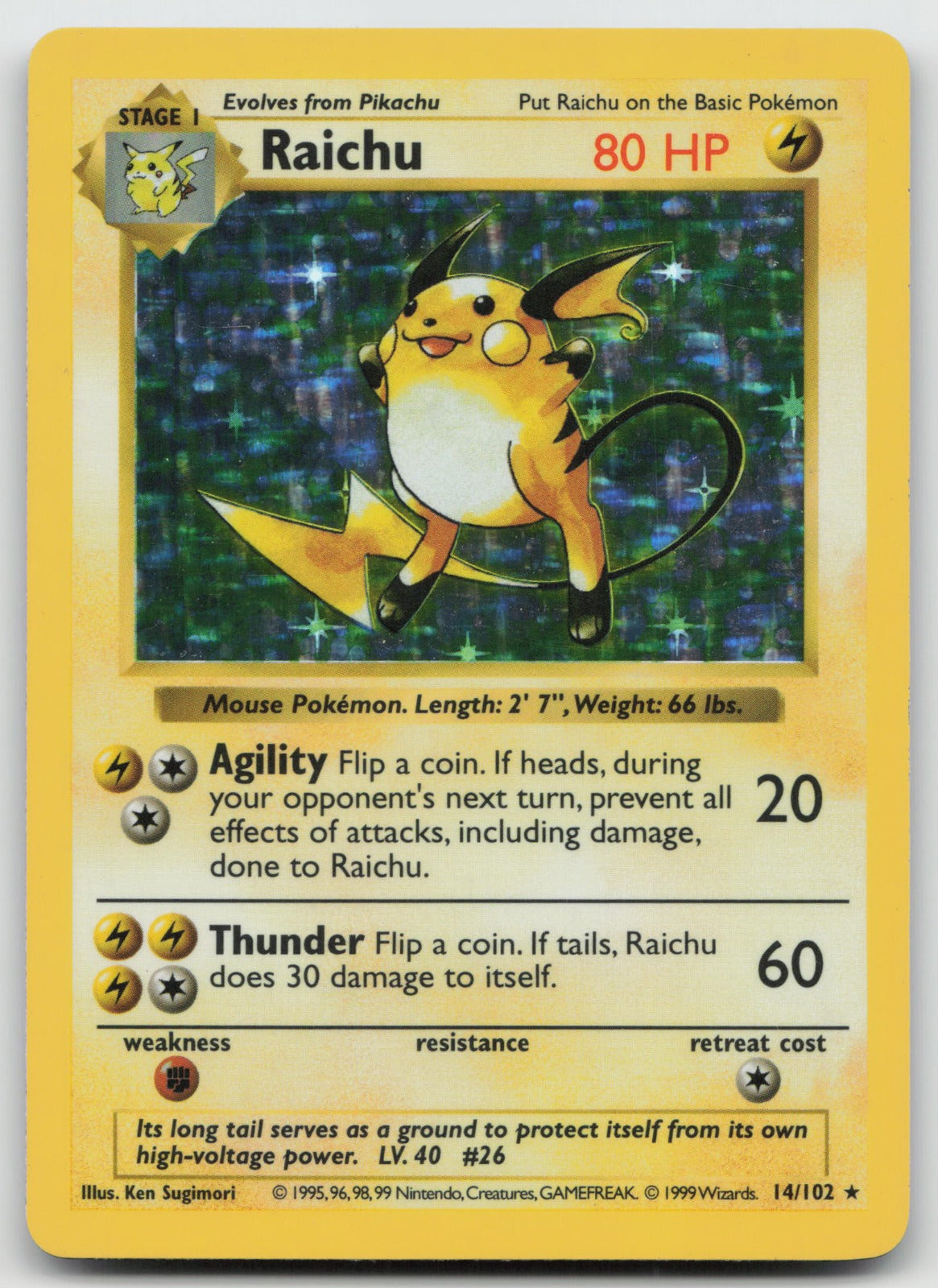 Raichu Holo Rare Base Set (Shadowless) 14/102 VLP