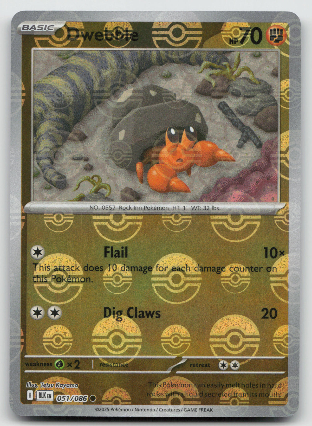 Dwebble (Poke Ball Pattern) Common Reverse Holo SV: Black Bolt 051/086 NM