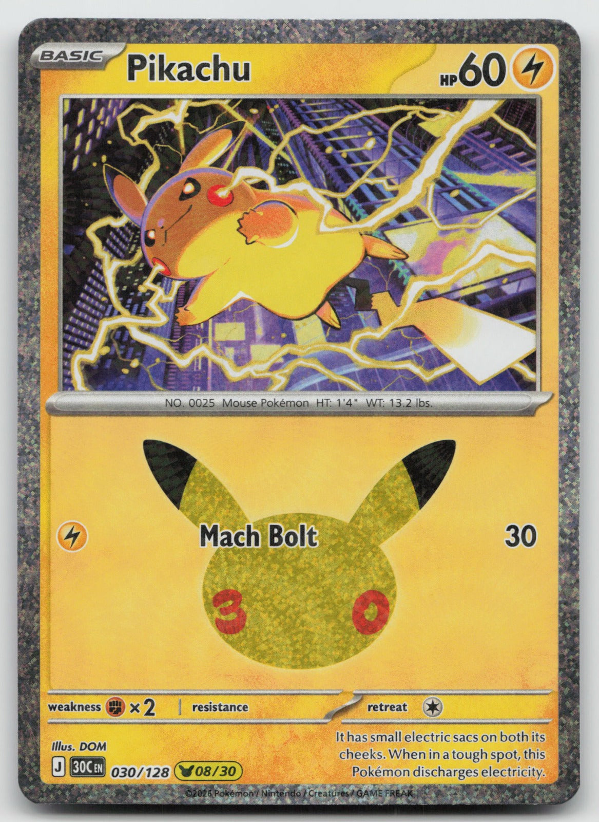 Pikachu Holo Pikachu Rare ME: 30th Celebration 030/128 NM