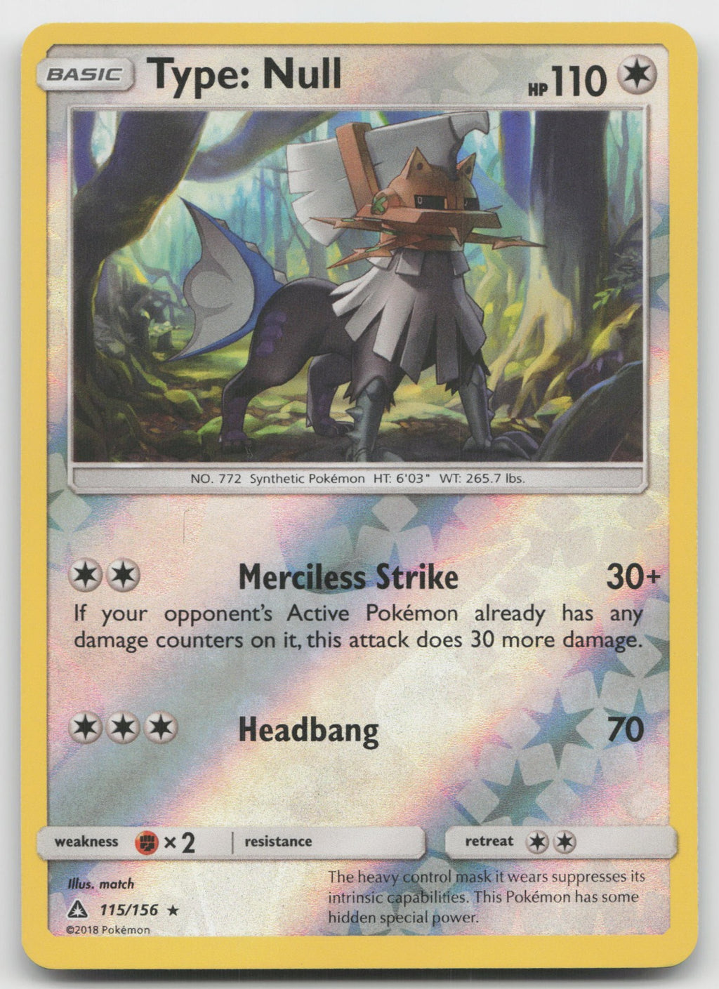 Type: Null Reverse Holo Rare SM - Ultra Prism 115/156 NM