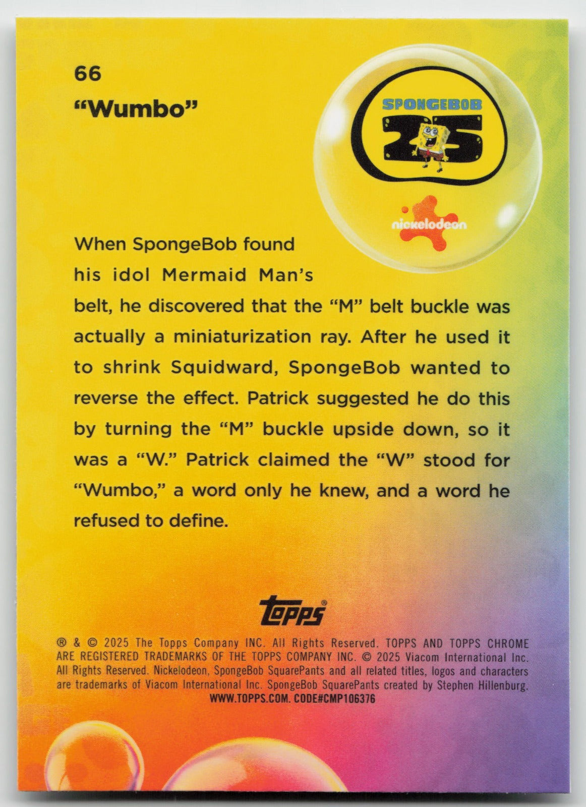 "Wumbo" Base Topps Chrome SpongeBob SquarePants 25th Anniversary 66 NM