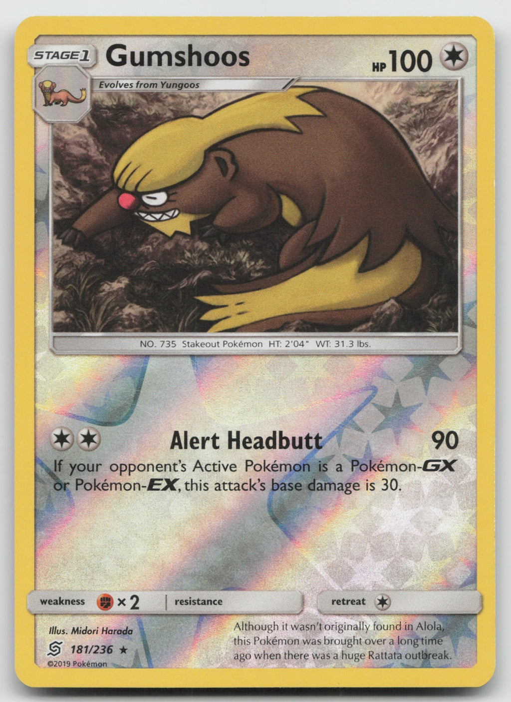 Gumshoos Reverse Holo Rare SM - Unified Minds 181/236 NM