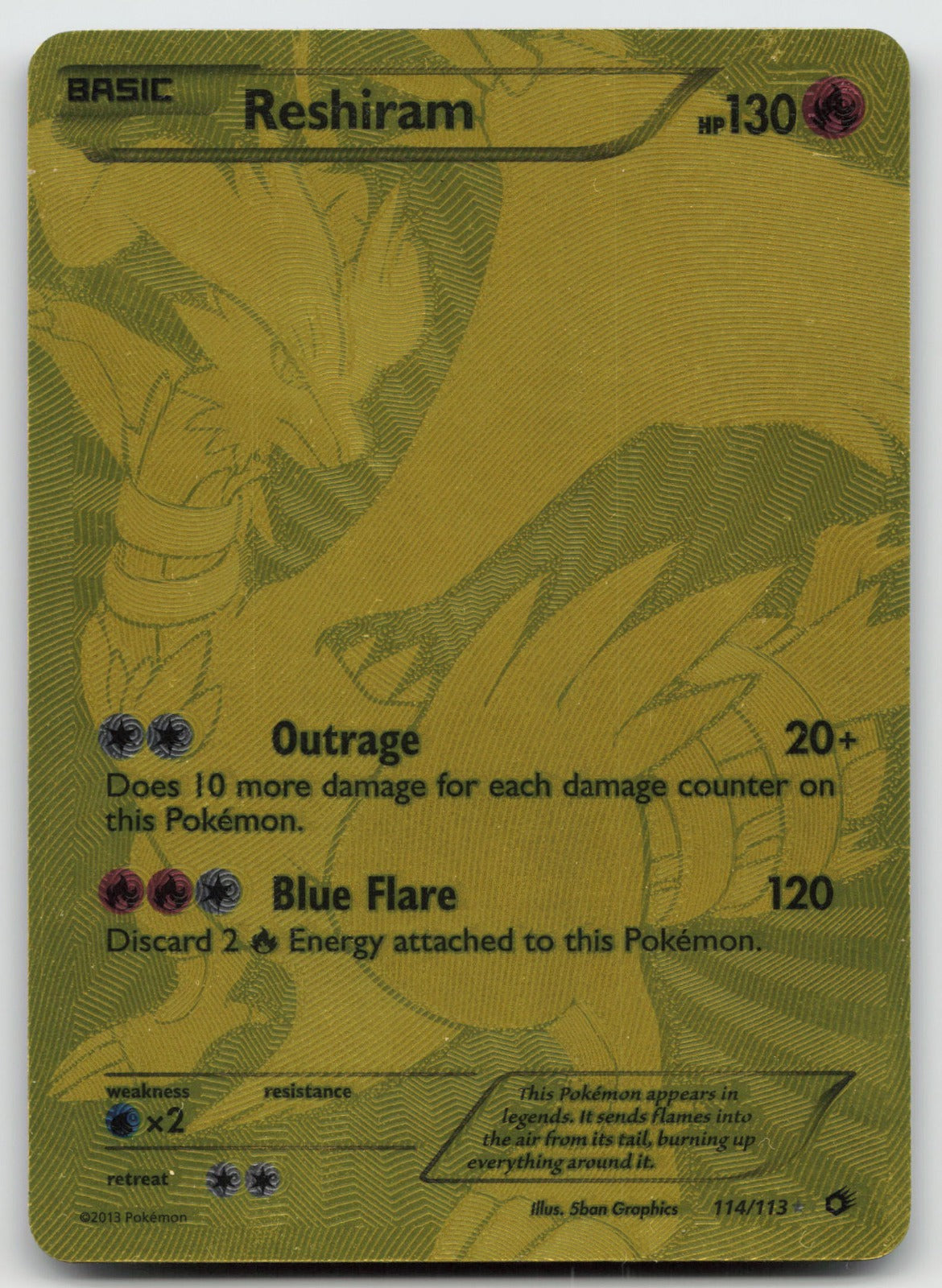 Reshiram (Full Art Secret Rare) Holo Gold Legendary Treasures 114/113 NM