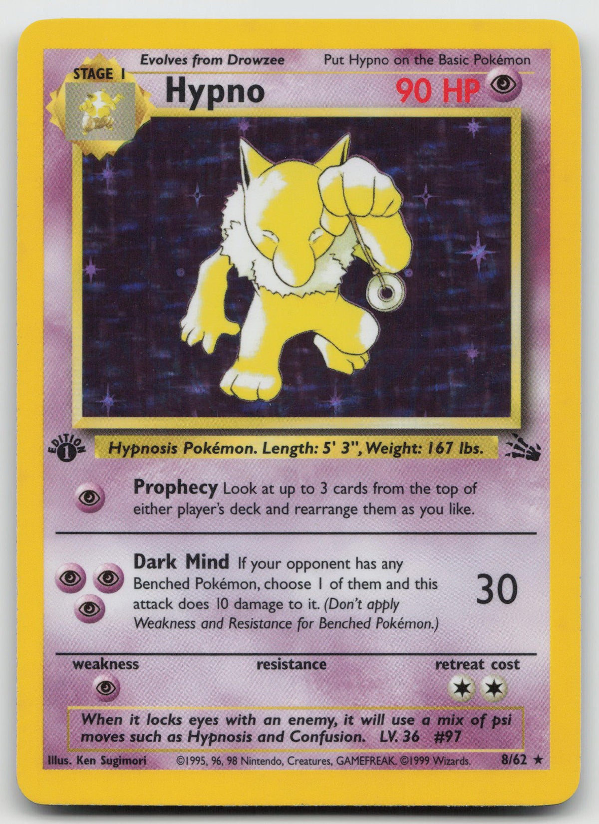 Hypno Holo Rare 1st Edition Fossil 8/62 NM/VLP