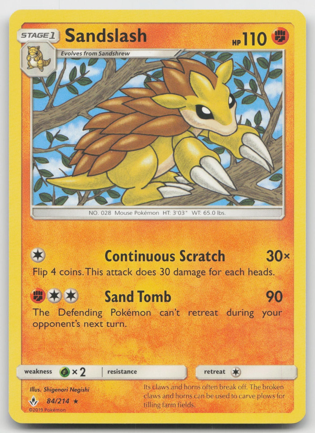 Sandslash Rare SM - Unbroken Bonds 84/214 NM