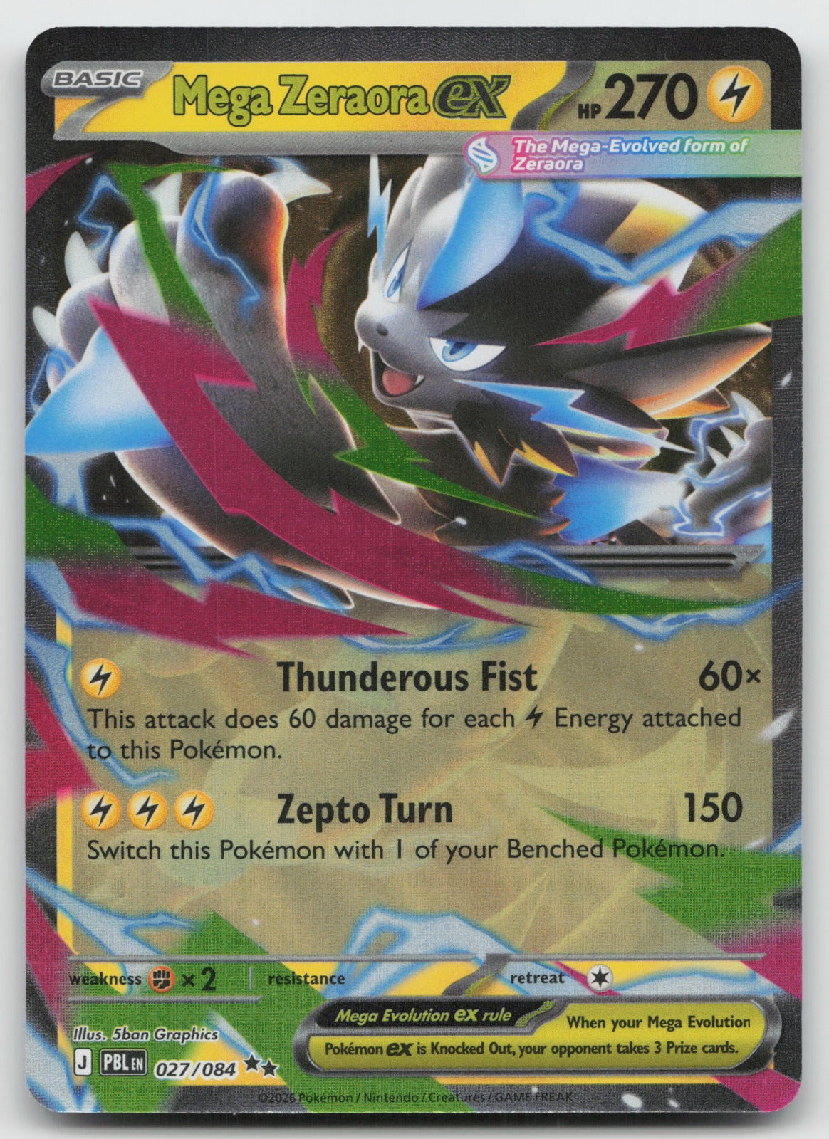 Mega Zeraora ex Holo Double Rare ME05: Pitch Black 027/084 NM