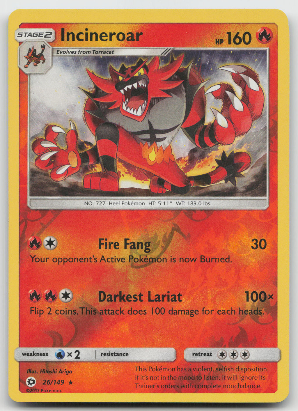 Incineroar Rare Reverse Holofoil SM Base Set 26/149 LP
