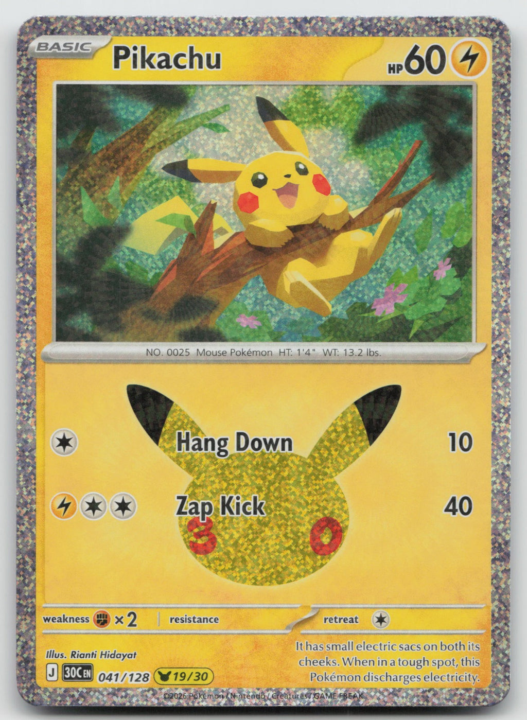 Pikachu Holo Pikachu Rare ME: 30th Celebration 041/128 NM